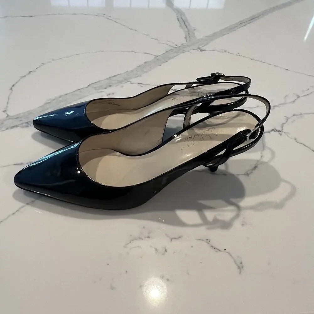Talbots Shoes Black Patent Pointed Toe Slingback Kitten Heels 7.5
